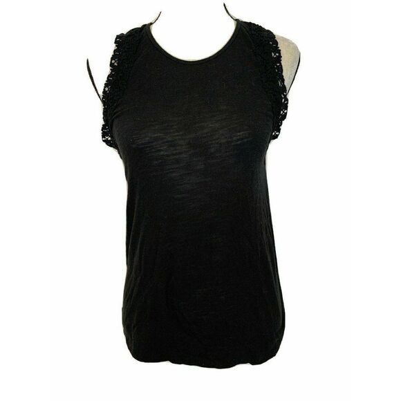 J Crew Solid Black Lace Crew Neck Lace Tank top - Picture 1 of 7